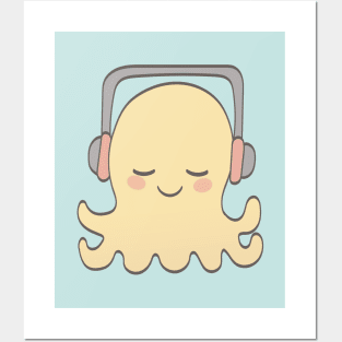 Cute octopus listening to good music Posters and Art